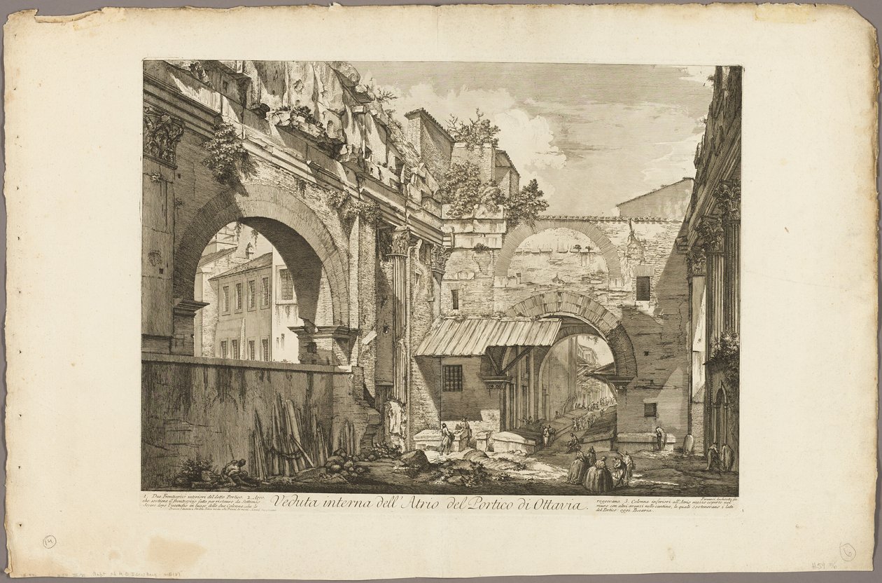 Interne weergave van het Atrium van de Portico van Octavia, uit Zichten van Rome door Giovanni Battista Piranesi