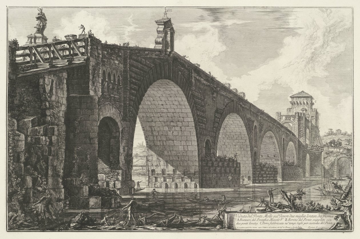 Milvische brug te Rome door Giovanni-Battista Piranesi