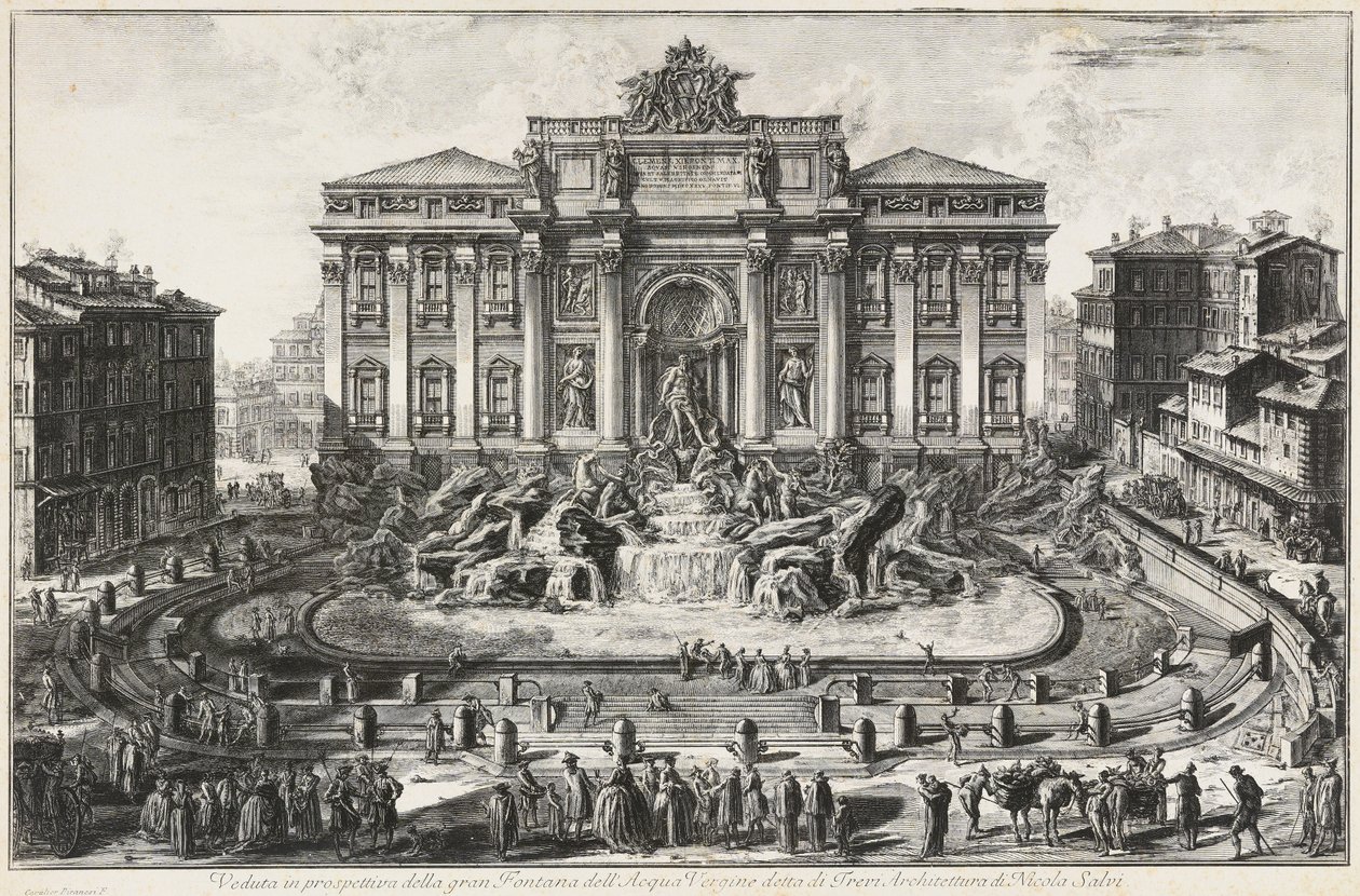 Perspectivisch gezicht op de grote fontein van de Acqua Vergine, de Trevifontein genoemd door Giovanni Battista Piranesi