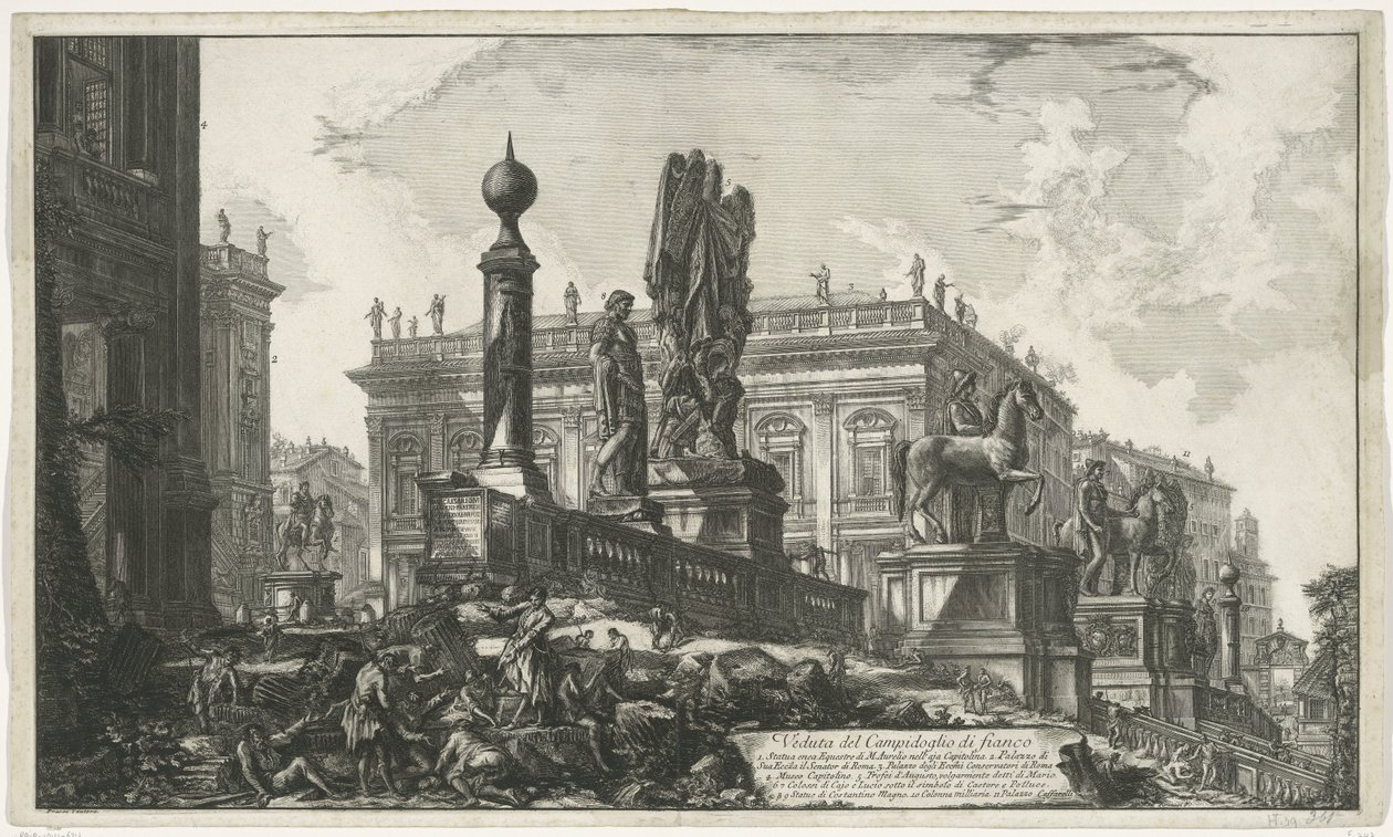 Piazza del Campidoglio van links gezien door Giovanni Battista Piranesi
