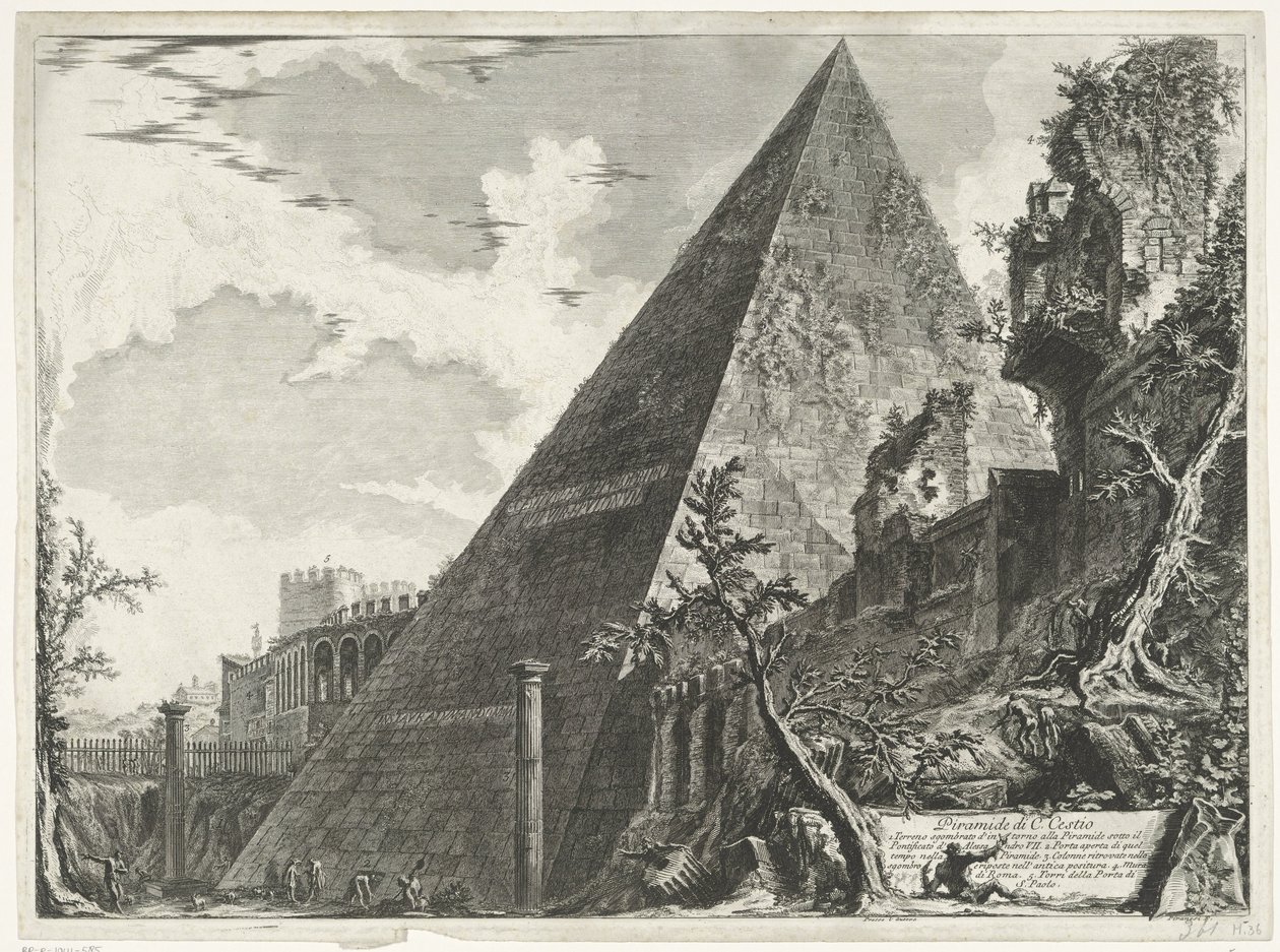 Piramide van Cestius te Rome door Giovanni Battista Piranesi