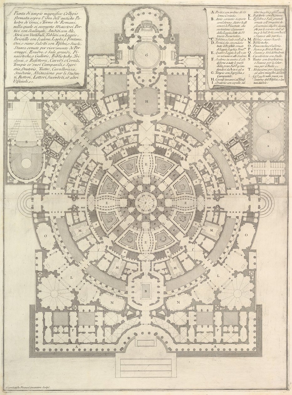 Plan van een ruim en prachtig College ontworpen naar de oude gymnasia van de Grieken, 1750 door Giovanni Battista Piranesi