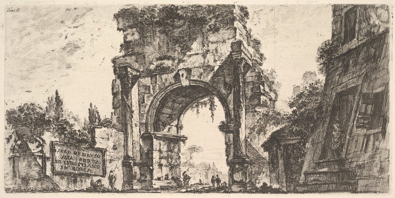 Boog van Drusus bij de Porta S. Sebastiano in Rome, ca. 1748 door Giovanni Battista Piranesi