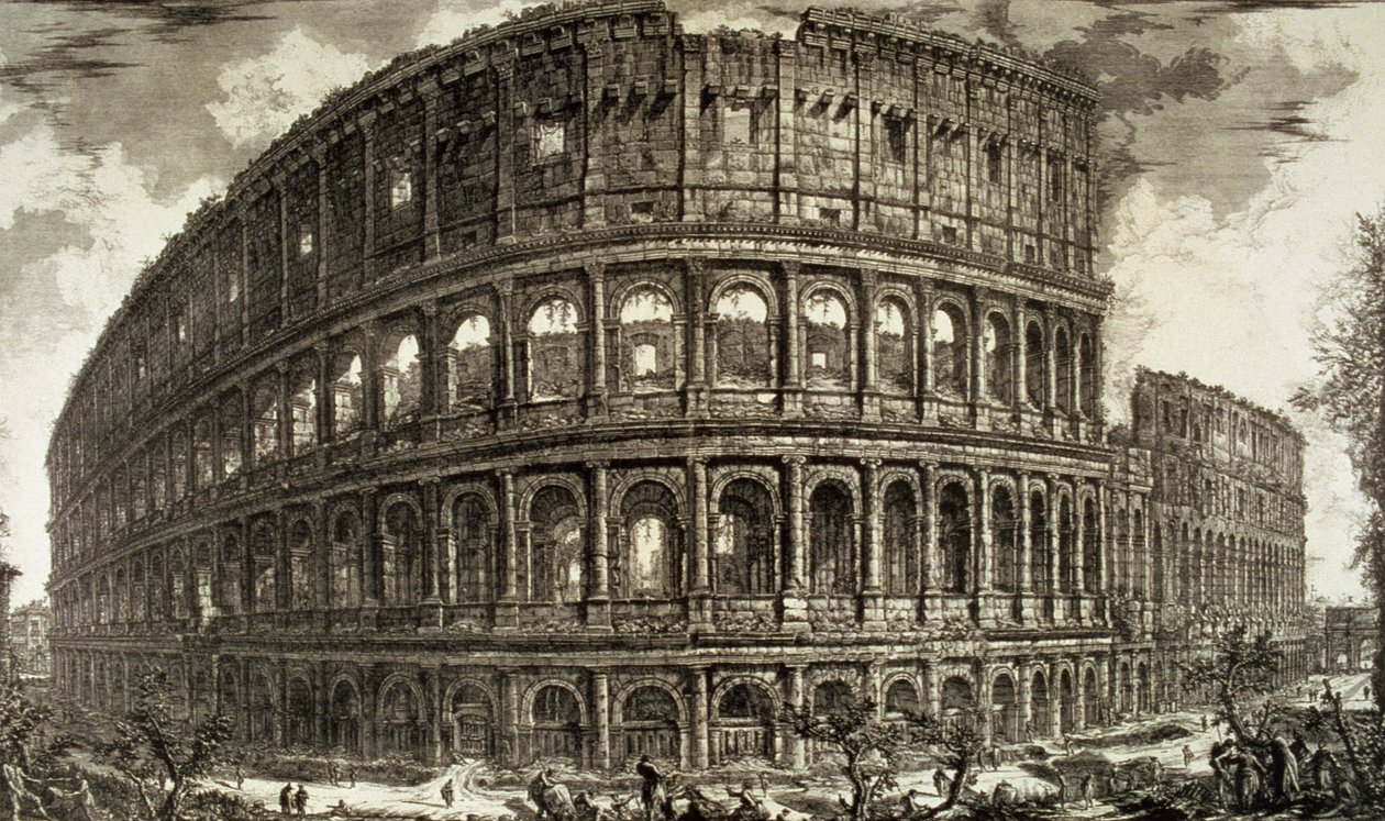 Plate XCVII-VIII Uitzicht op het Flavische Amfitheater, bekend als het Colosseum uit 