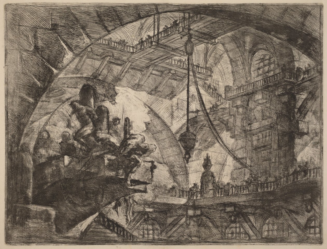 Gevangenen op een vooruitstekend platform door Giovanni Battista Piranesi