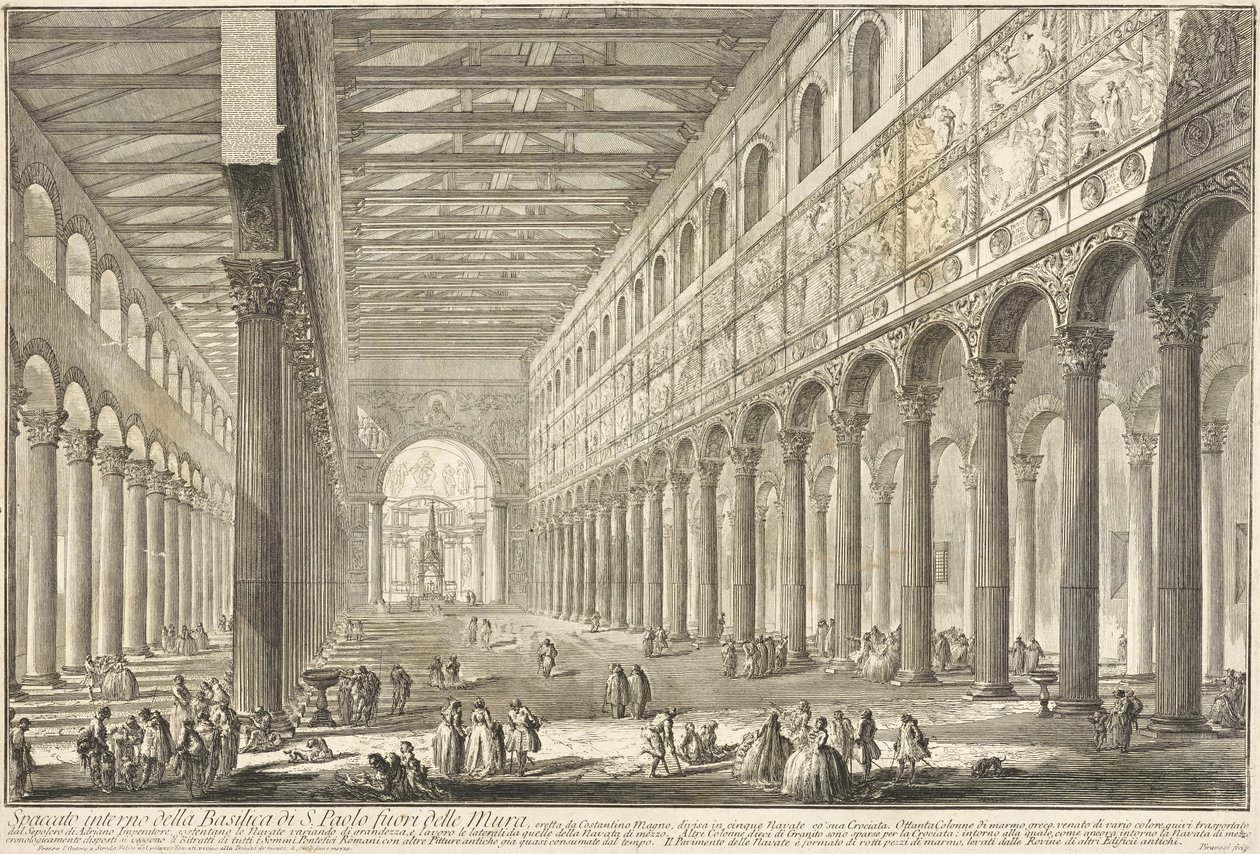 Doorsnede van het interieur van de Basiliek van Sint-Paulus buiten de Muren door Giovanni Battista Piranesi