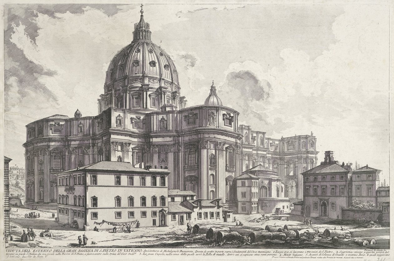 Sint-Pietersbasiliek vanaf Piazza della Sagrestia door Giovanni-Battista Piranesi