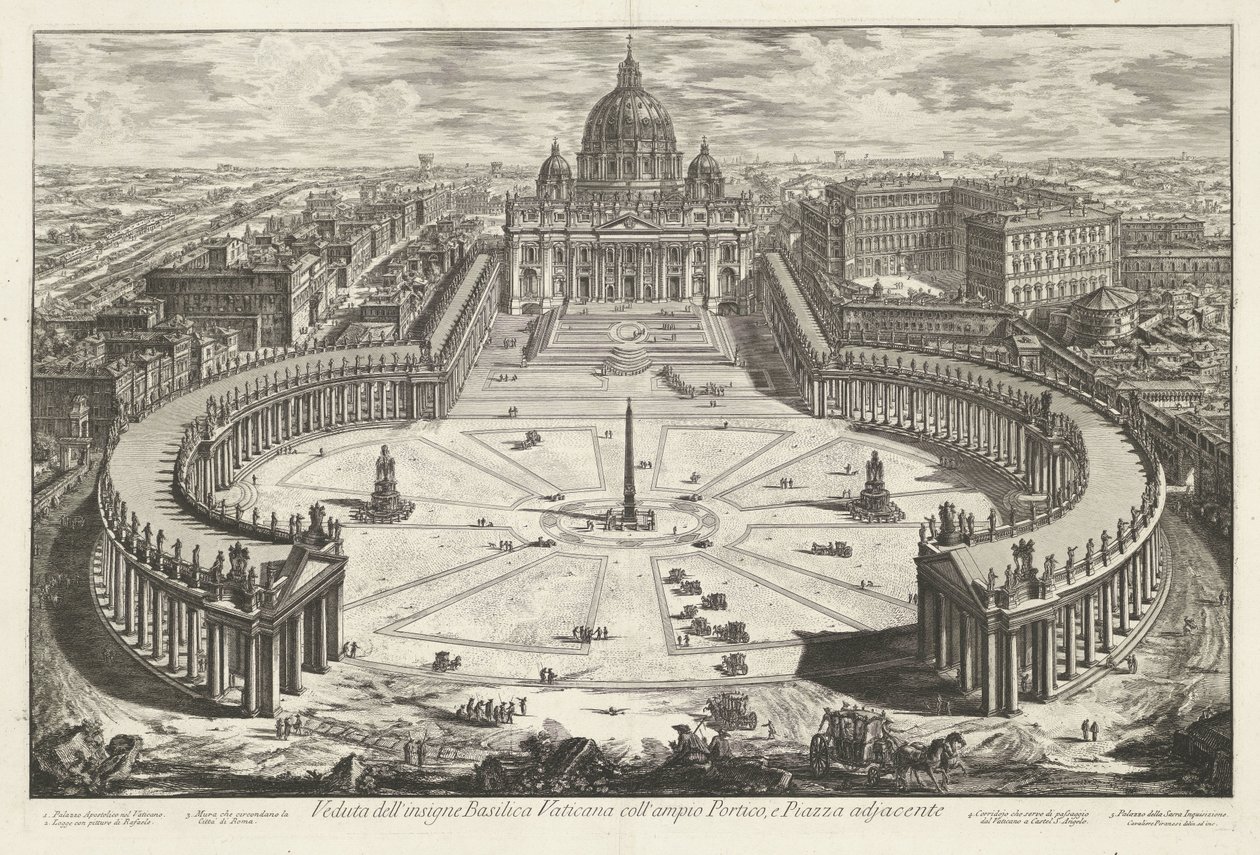 Sint-Pietersplein met de Sint-Pietersbasiliek te Vaticaanstad door Giovanni Battista Piranesi