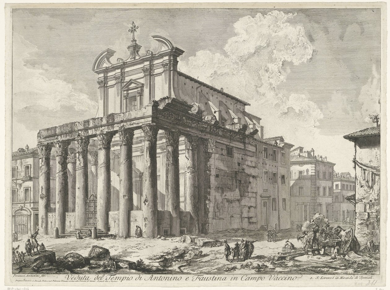 Tempel van Antoninus en Faustina te Rome door Giovanni Battista Piranesi
