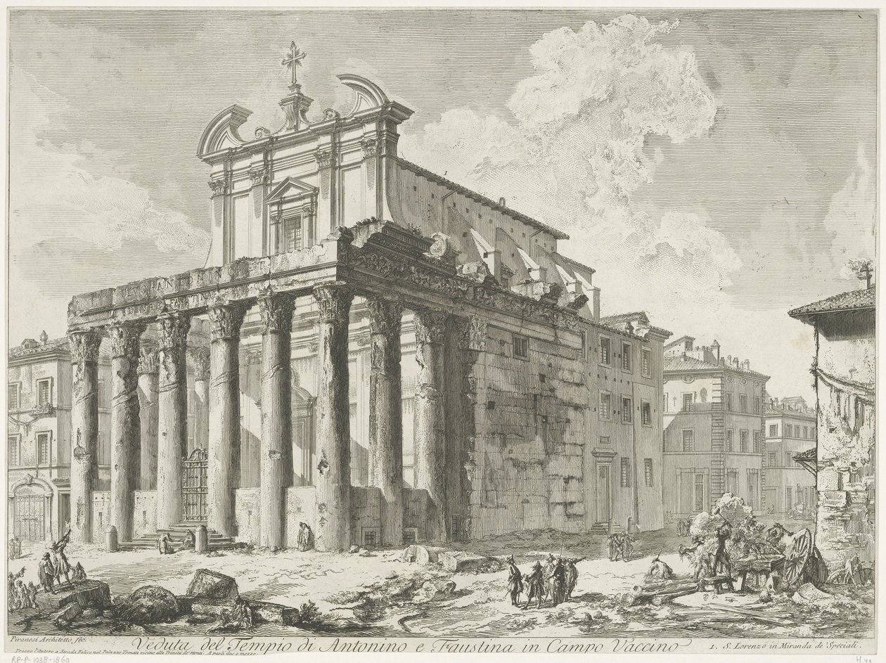 Tempel van Antoninus en Faustina te Rome door Giovanni Battista Piranesi
