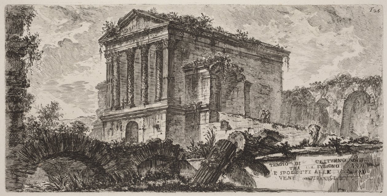 Tempel van Clitumnus tussen Foligno en Spoleto door Giovanni Battista Piranesi