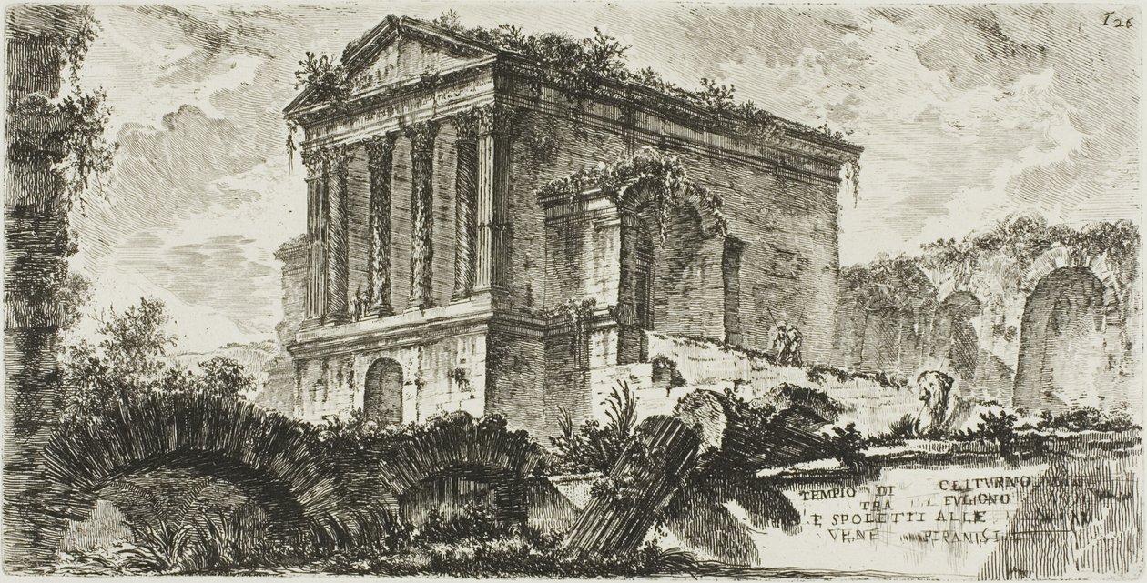 Tempel van Clitumnus tussen Foligno en Spoleto, plaat 26 uit Enkele Zichten van Triomfbogen en andere monumenten door Giovanni Battista Piranesi