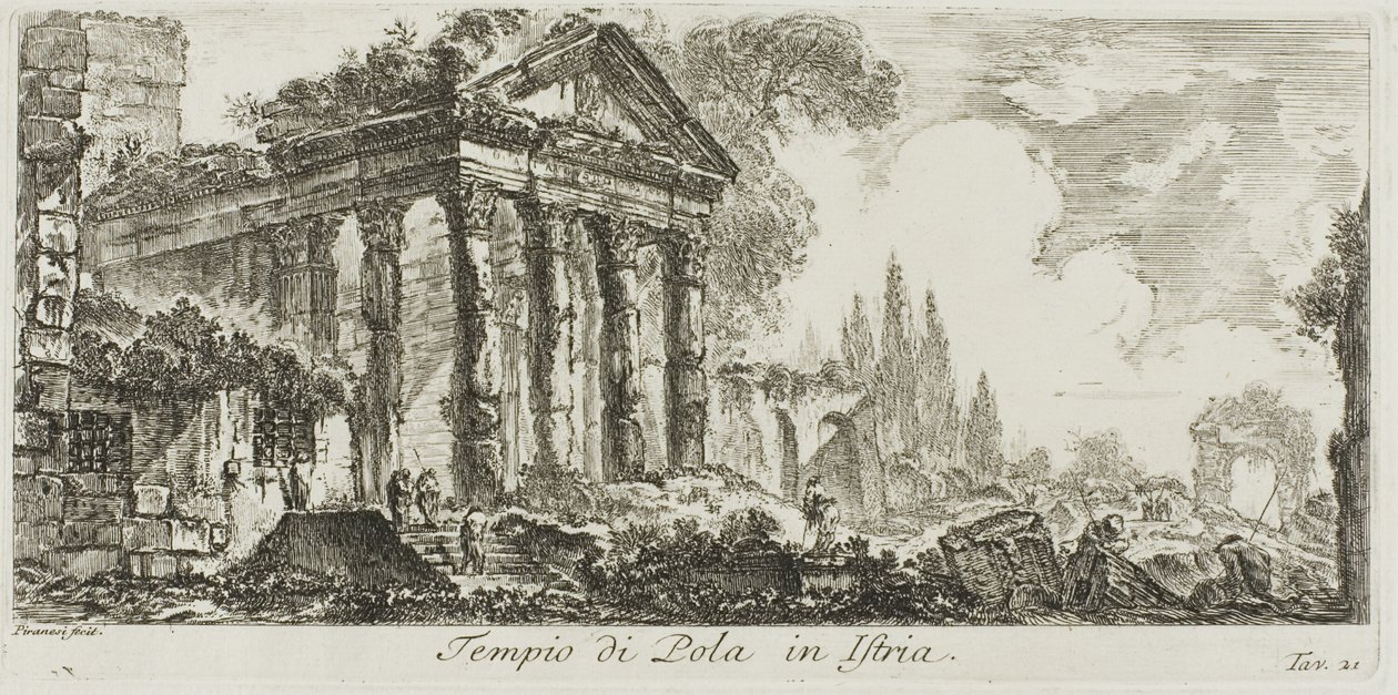 Tempel van Pola in Istrië, plaat 21 uit Enkele Zichten van Triomfbogen en andere monumenten door Giovanni Battista Piranesi