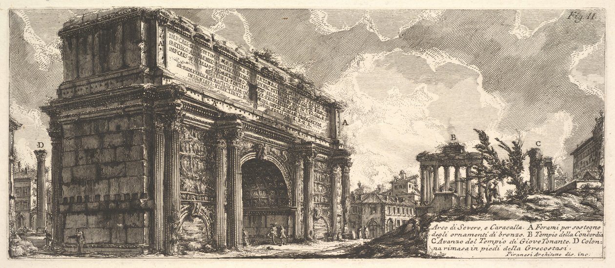 De Boog van Septimius Severus Arco di Severo, e Caracalla, ca. 1756 door Giovanni Battista Piranesi