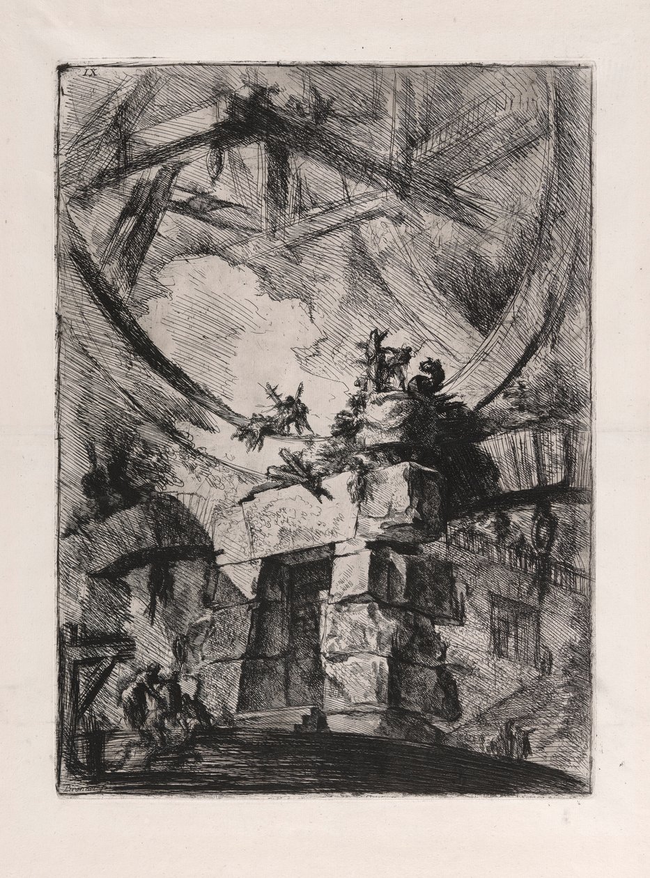 Het reuzenrad, plaat 9 uit Carceri door Giovanni Battista Piranesi