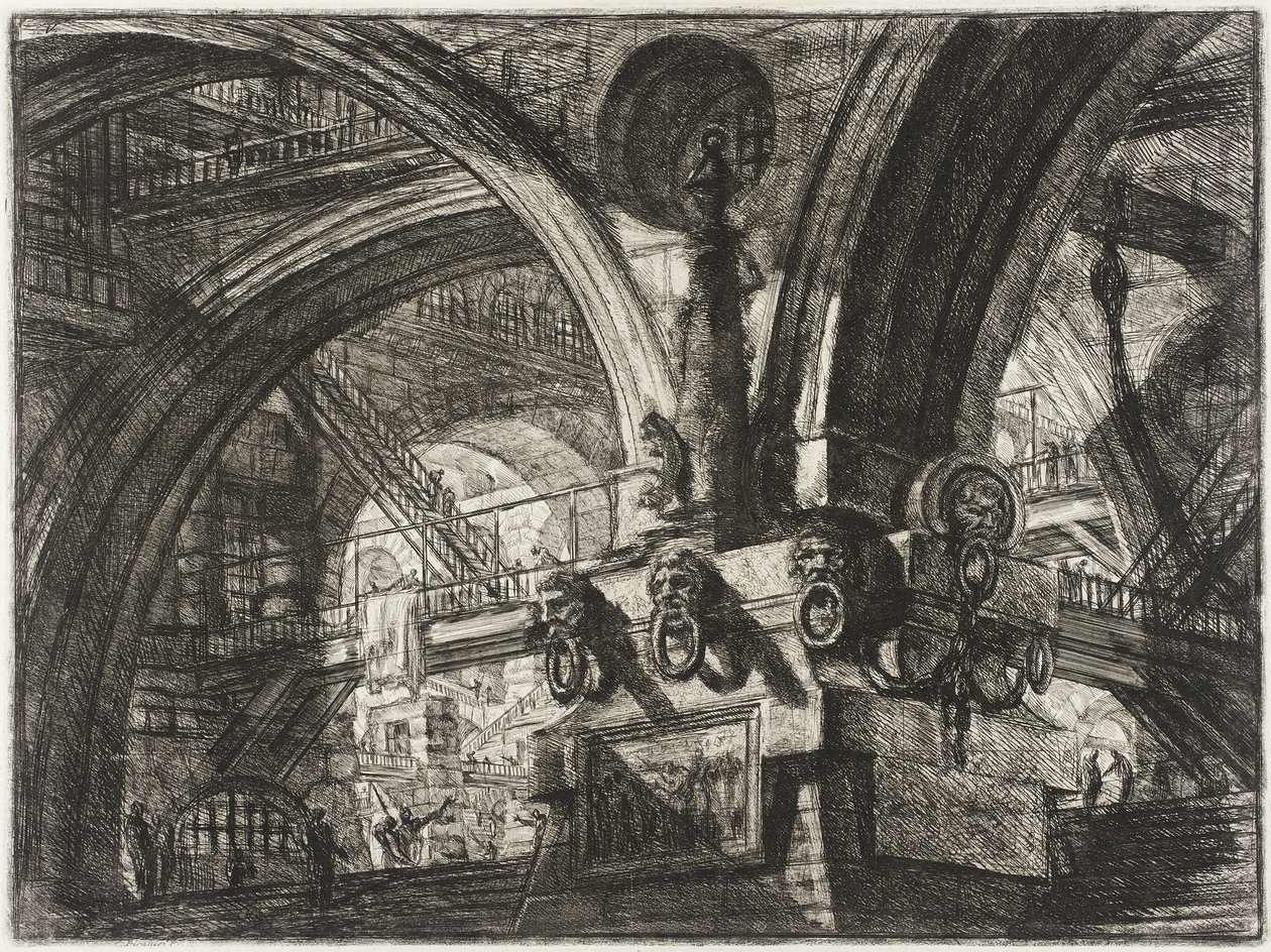 De pier met een lantaarn door Giovanni Battista Piranesi