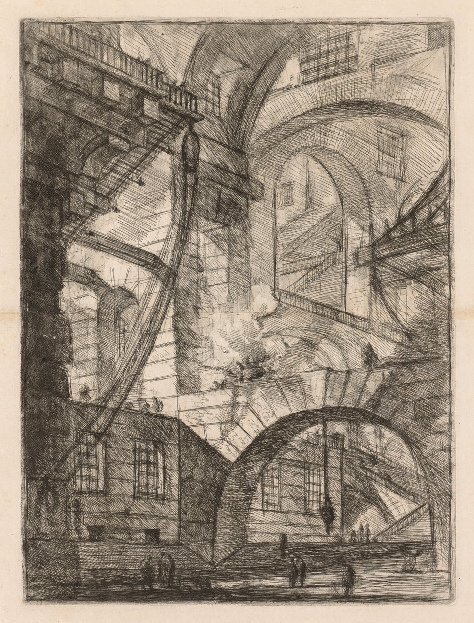 De gevangenissen: Een perspectief van bogen met een rokend vuur door Giovanni Battista Piranesi