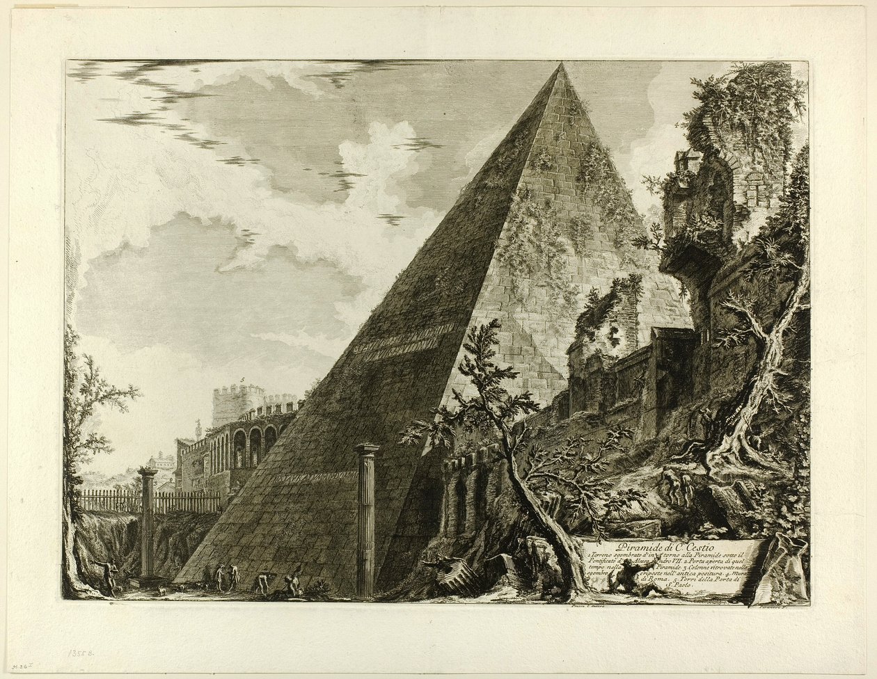 De Piramide van Gaius Cestius, uit Zichten op Rome door Giovanni Battista Piranesi