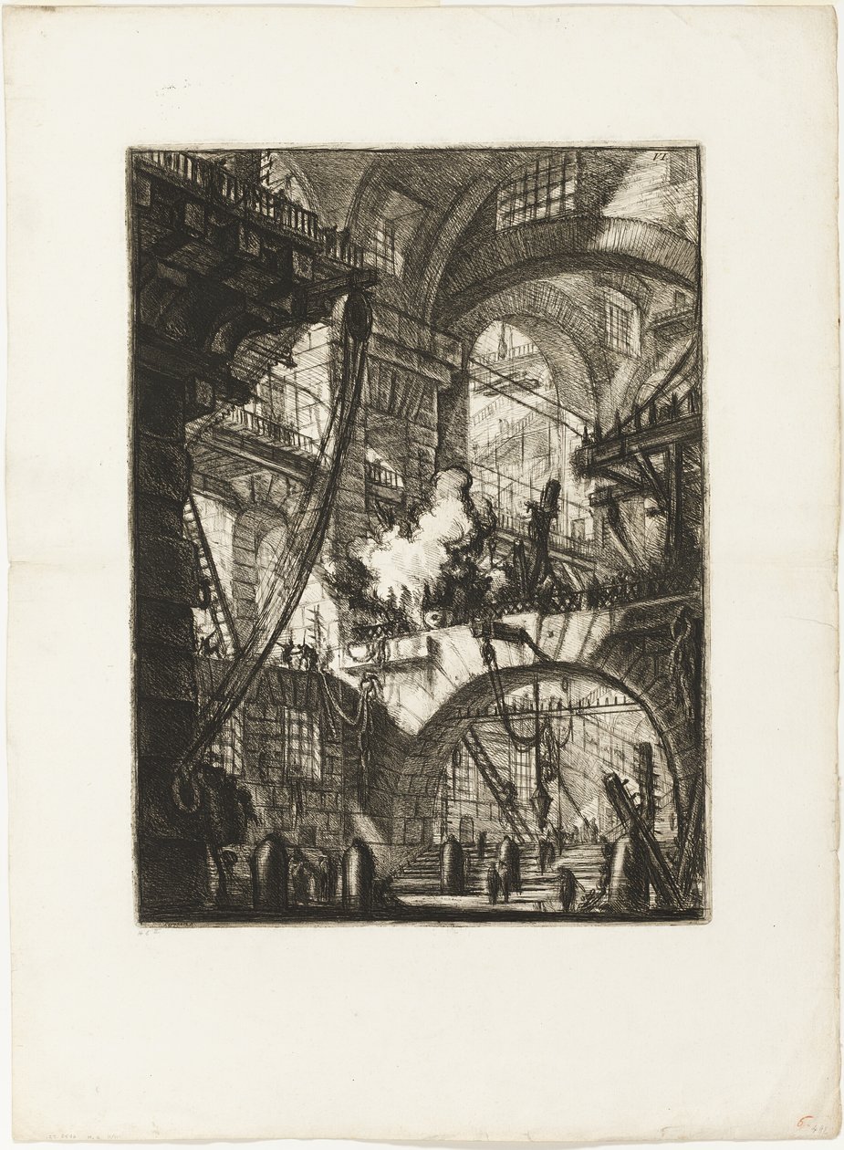 Het Rokende Vuur, plaat 6 uit Denkbeeldige Gevangenissen door Giovanni Battista Piranesi