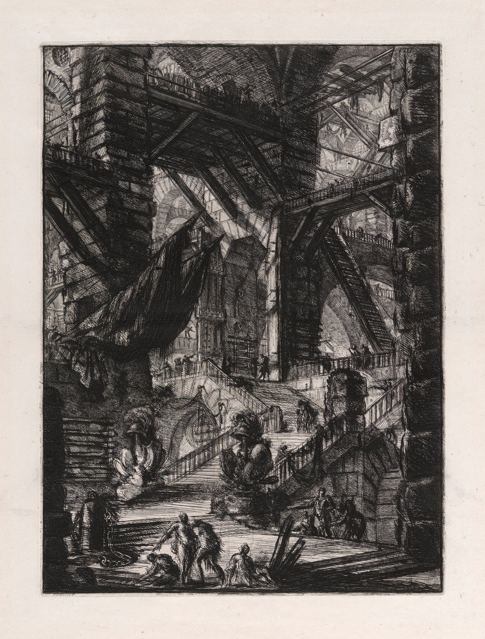 De Trap met Trofeeën, plaat 8 uit Carceri d door Giovanni Battista Piranesi