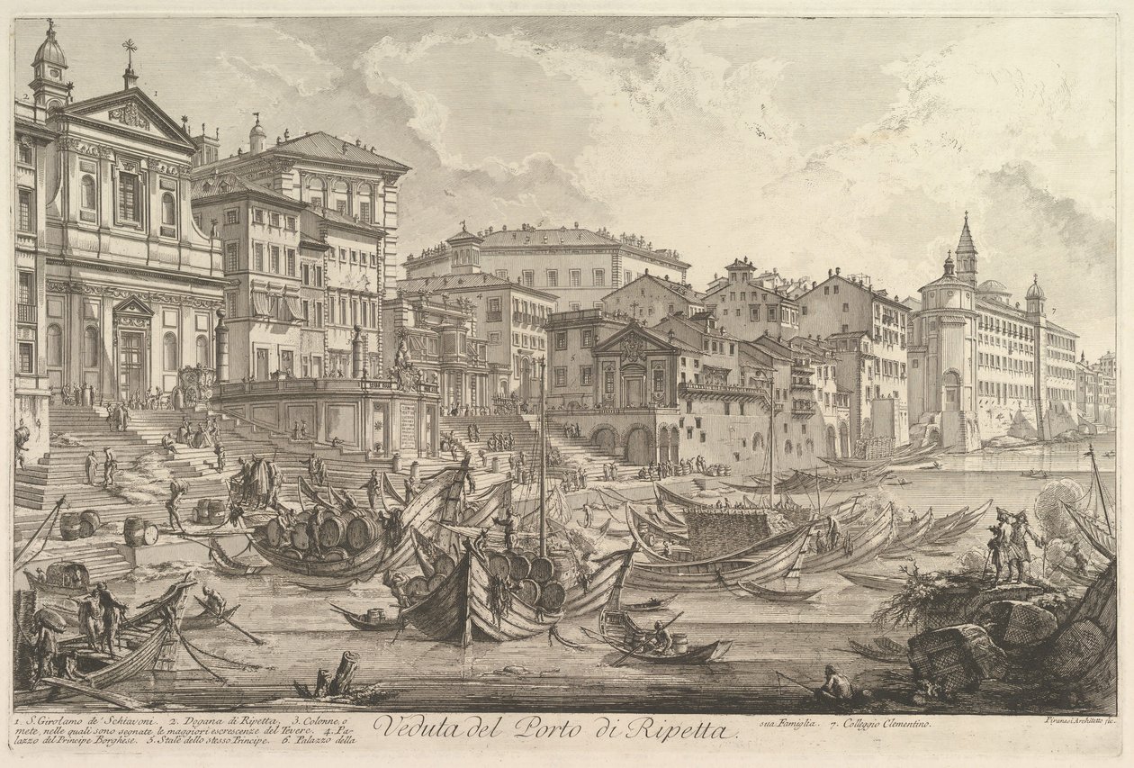 De kleinere haven, genaamd de Porto di Ripetta Veduta del Porto di Ripetta, ca. 1753 door Giovanni Battista Piranesi