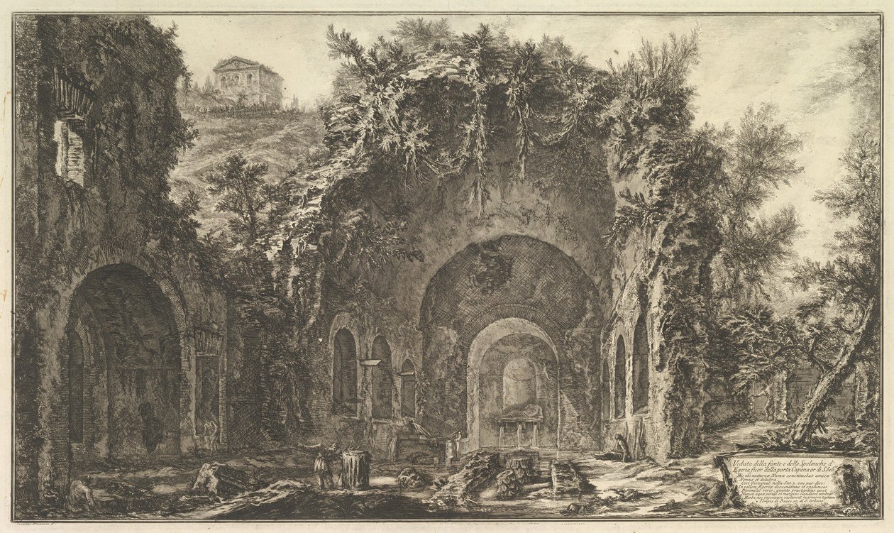 De zogenoemde grot van Egeria (Gezicht op de bron en de grotten van Egeria buiten de Porta Capena) door Giovanni Battista Piranesi