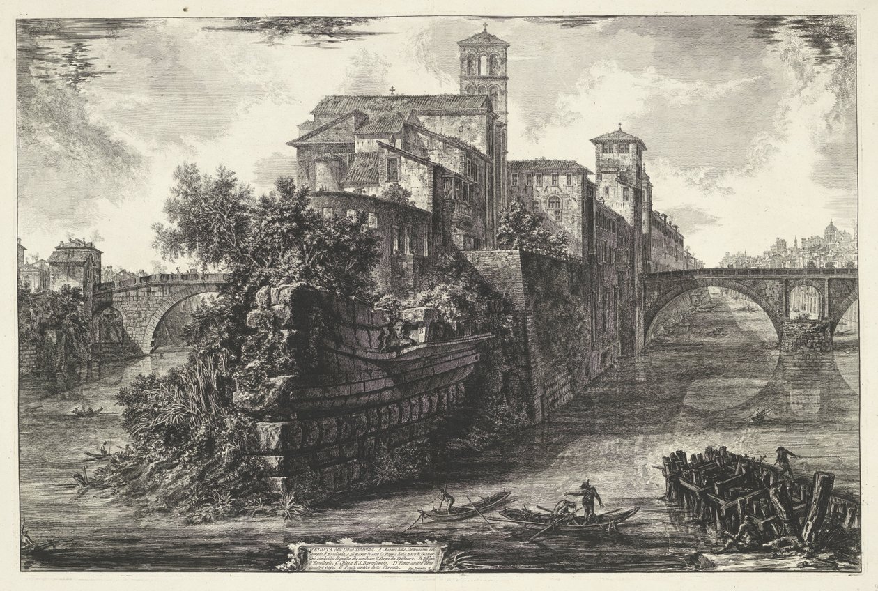 Tibereiland te Rome Gezichten op Rome door Giovanni-Battista Piranesi