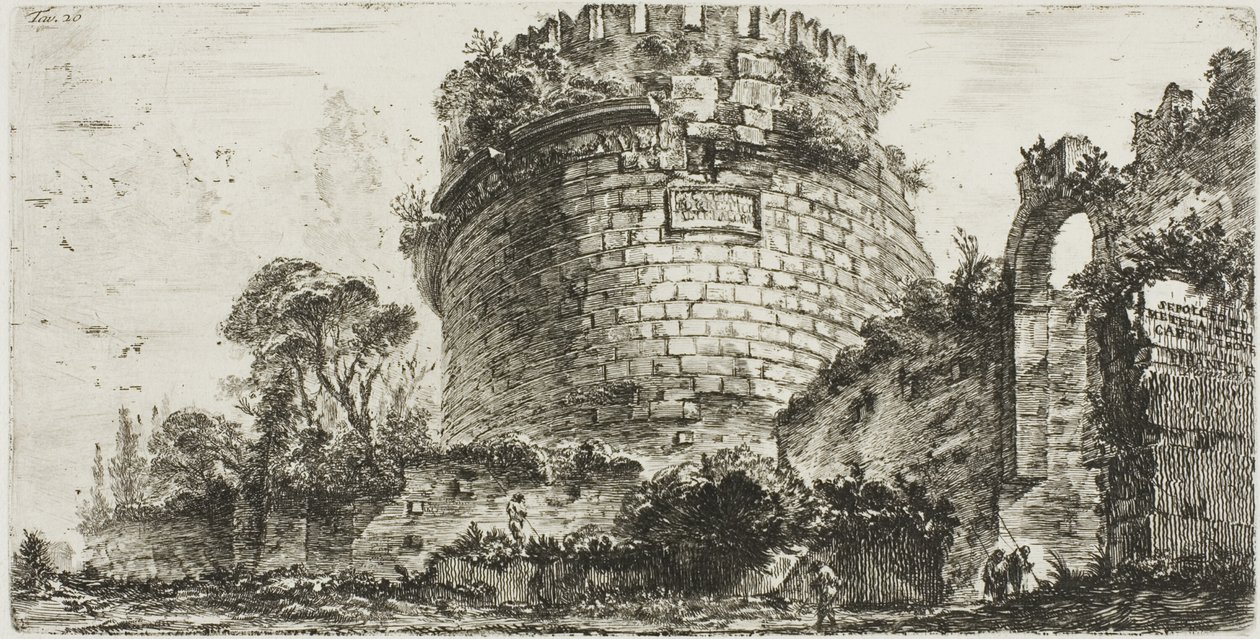 Graf van Caecilia Metella genaamd Capo di Bove [Ossenhoofd], plaat twintig uit Enkele uitzichten van triomfbogen en andere monumenten door Giovanni-Battista Piranesi