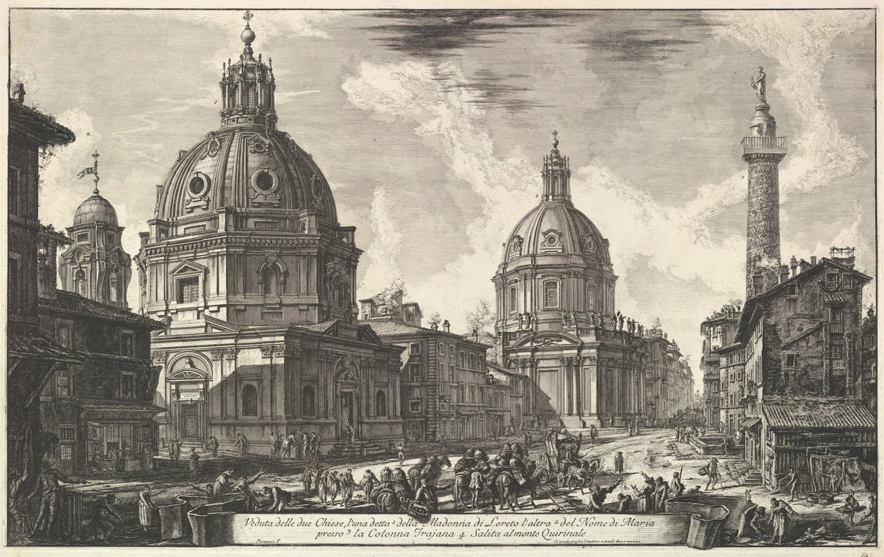 Twee kerken bij de zuil van Trajanus, S. Maria di Loreto en Santissimo Nome di Maria Ve..., ca. 1762 door Giovanni Battista Piranesi