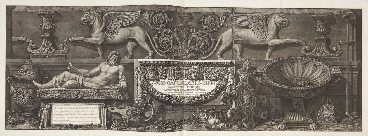 "Vasi, candelabri, cippi, sarcophagi ...", titelpagina van deel I door Giovanni Battista Piranesi