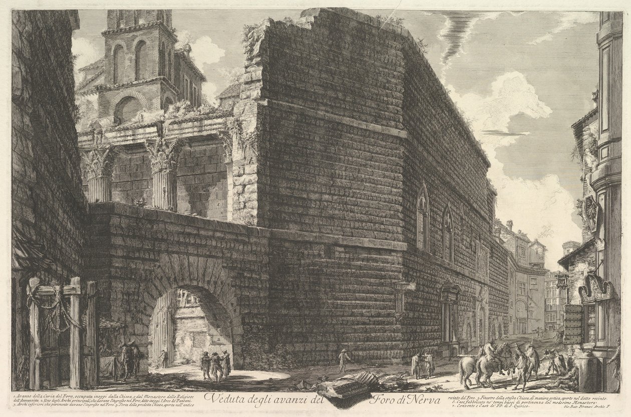 Veduta degli avanzi del Foro di Nerva, larcade et la muraille Het Forum van Augustus door Giovanni-Battista Piranesi