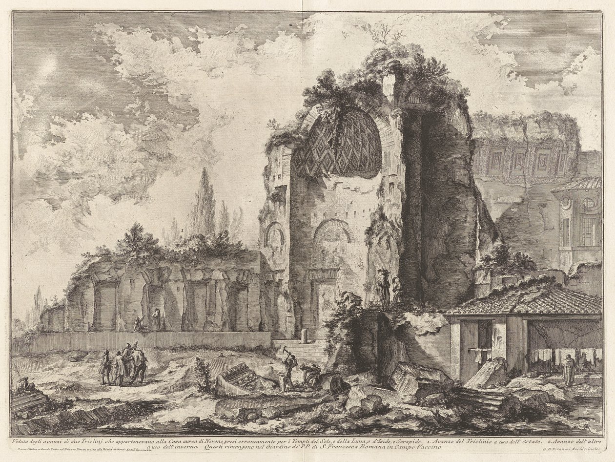 Gezicht op de overblijfselen van twee Triclini die behoorden tot het Gouden Huis van Nero door Giovanni-Battista Piranesi