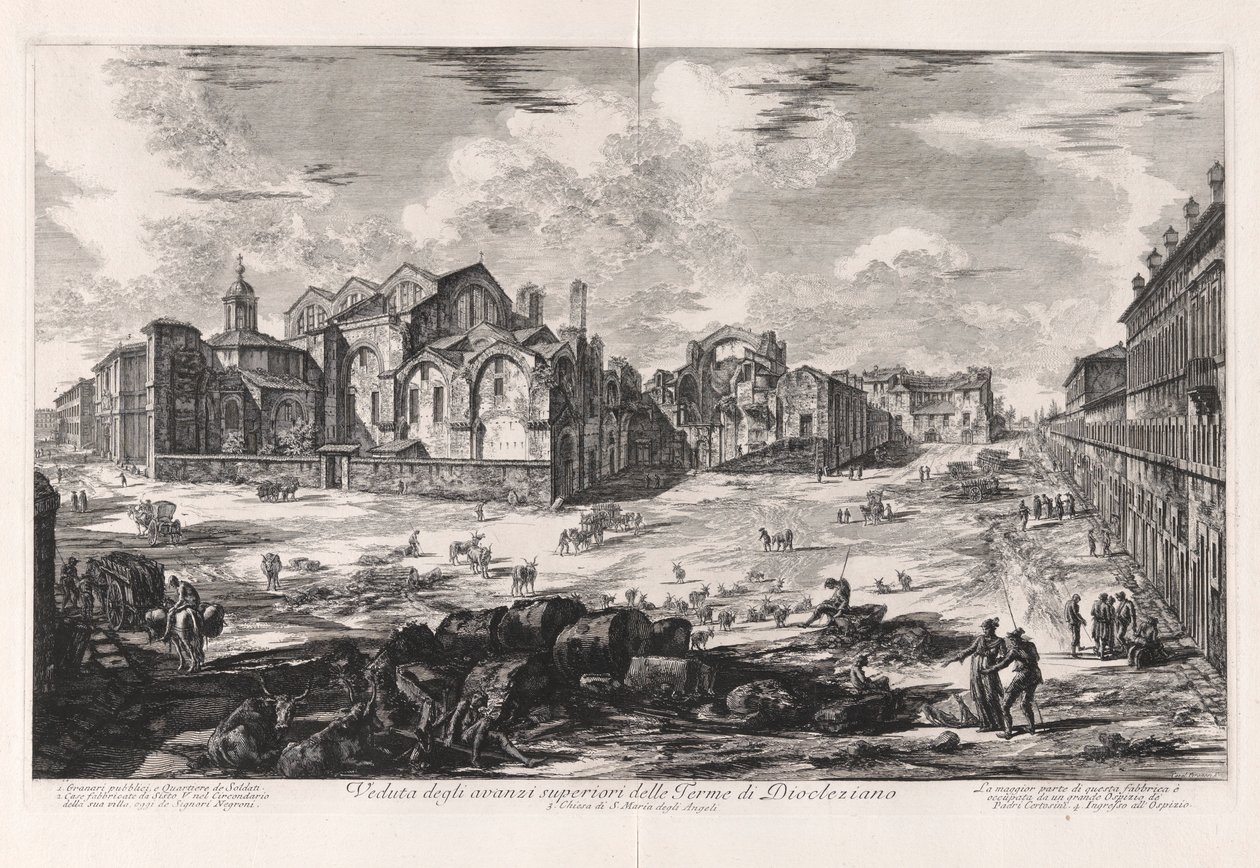 Uitzicht op de bovenste ruïnes van de Thermen van Diocletianus (verre uitzicht met de kerk van Santa Maria degli Angeli), uit Vedute di Roma (Gezichten van Rome) door Giovanni Battista Piranesi
