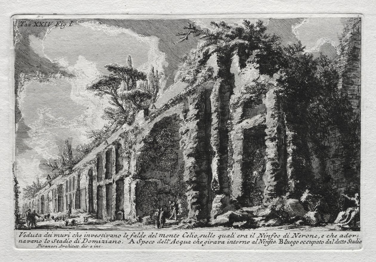 Veduta dei muri che investivano le falde del Monte Celio door Giovanni Battista Piranesi