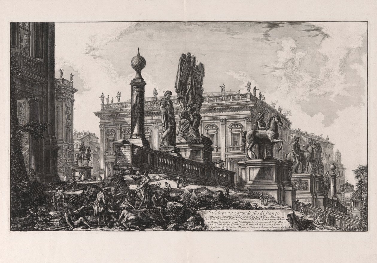 Veduta del Campidoglio di fianco (Zicht op het Campidoglio vanaf de zijkant), uit Vedute di Roma (Gezichten van Rome) door Giovanni Battista Piranesi
