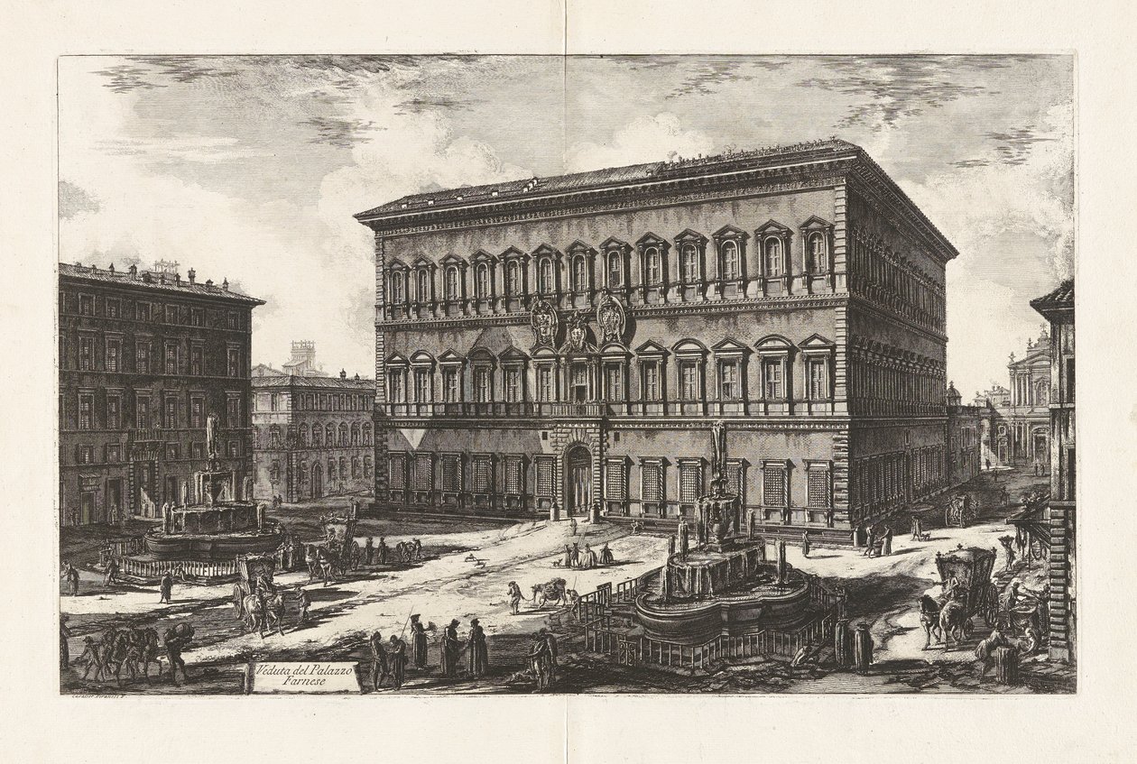 Veduta del Palazzo Farnese (Uitzicht op het Palazzo Farnese), uit Vedute di Roma (Gezichten van Rome) door Giovanni Battista Piranesi