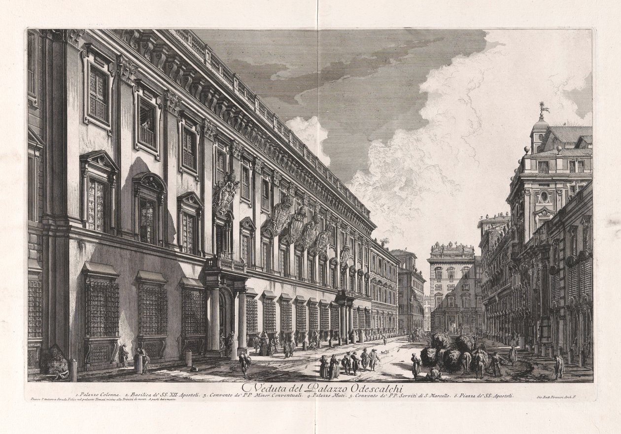 Veduta del Palazzo Odescalchi (Uitzicht op het Odescalchi-paleis), uit Vedute di Roma (Gezichten van Rome) door Giovanni Battista Piranesi