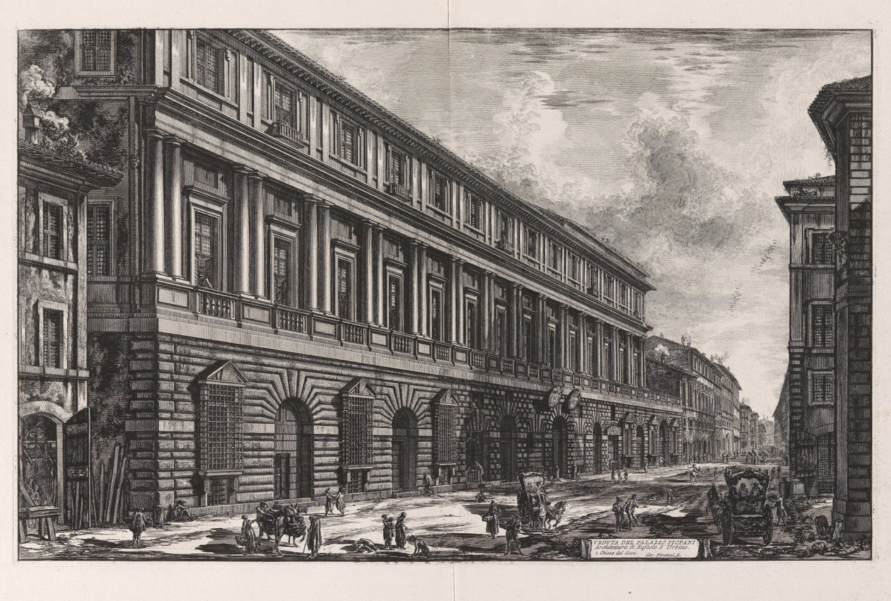 Gezicht op het Palazzo Stopani. Architectuur van Rafaël van Urbino, uit de Vedute di Roma (Gezichten op Rome) door Giovanni Battista Piranesi