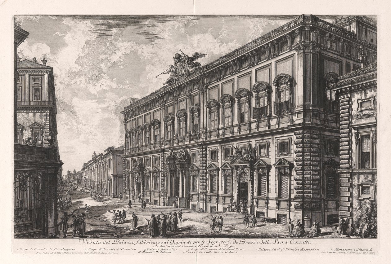 Veduta del Palazzo fabbricato sul Quirinale per le Segreterie de Brevi et della Sacra Consulta, uit Vedute di Roma door Giovanni Battista Piranesi