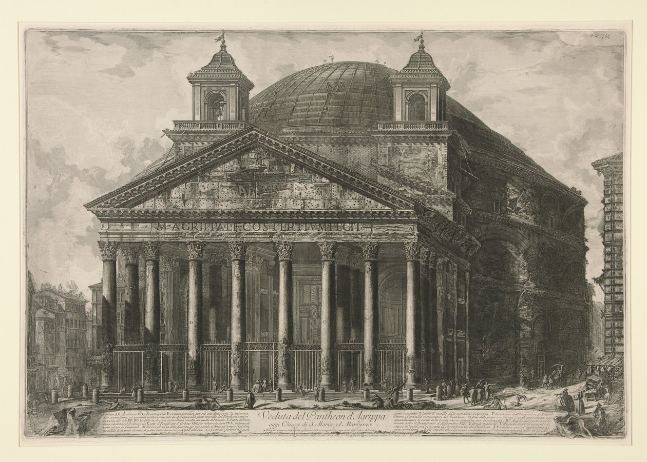 Gezicht op het Pantheon van Agrippa, tegenwoordig de kerk Santa Maria ad Martyres, uit Vedute di Roma door Giovanni Battista Piranesi