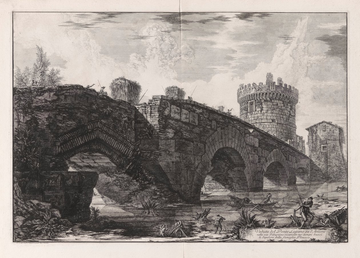 Gezicht op de Ponte Lugano door Giovanni-Battista Piranesi