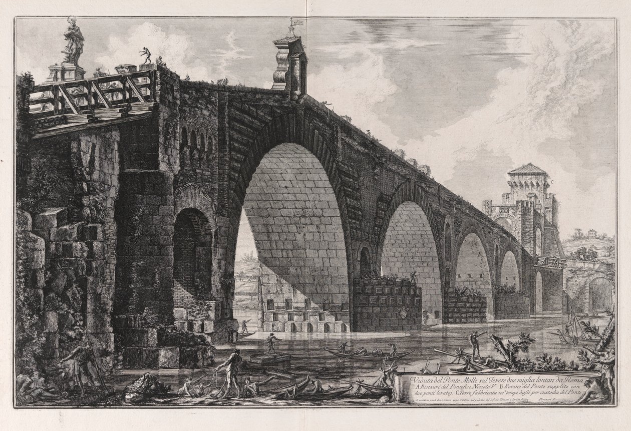Gezicht op de Milviaanse Brug over de Tiber twee mijl buiten Rome, uit Vedute di Roma (Gezichten van Rome) door Giovanni Battista Piranesi