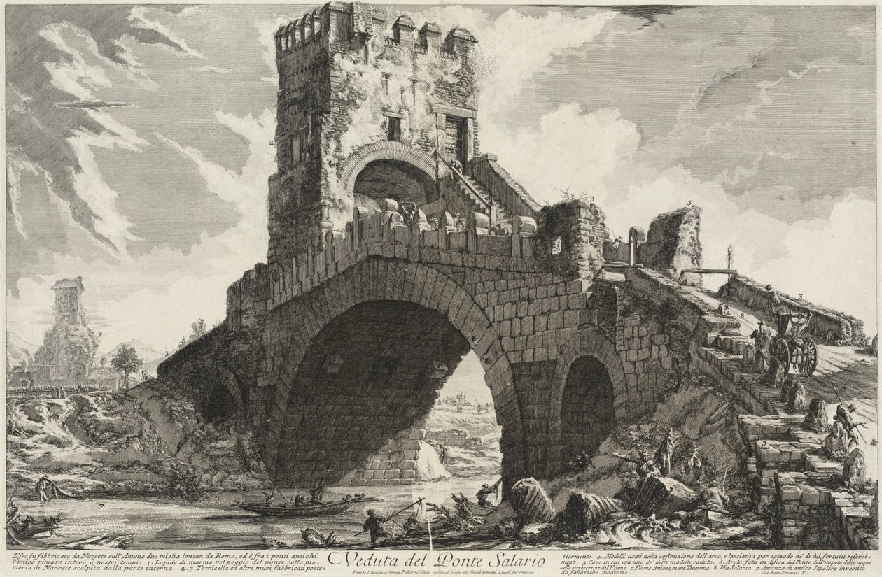 Gezicht op de Ponte Salario door Giovanni Battista Piranesi