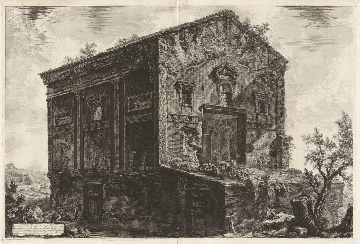 Gezicht op de Tempel van de Camenen omgeven door een bos in de Egeria-vallei door Giovanni Battista Piranesi