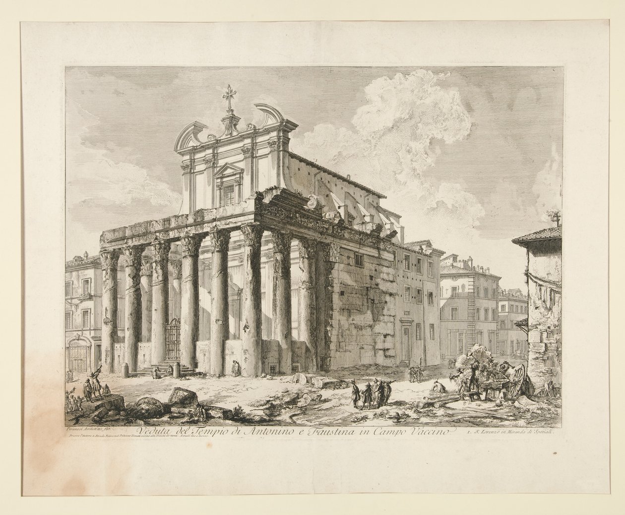 Veduta del Tempio di Antonino e Faustina in Campo Vaccino. (Uitzicht op de Tempel van Antoninus en Faustina in het Romeinse Forum), uit Vedute di Roma door Giovanni-Battista Piranesi