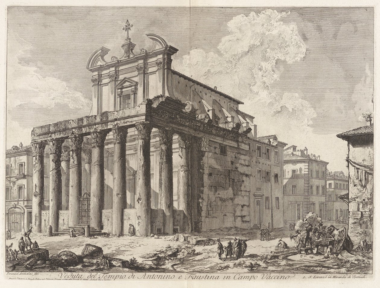 Veduta del Tempio di Antonino e Faustina in Campo Vaccino, uit Vedute di Roma door Giovanni Battista Piranesi