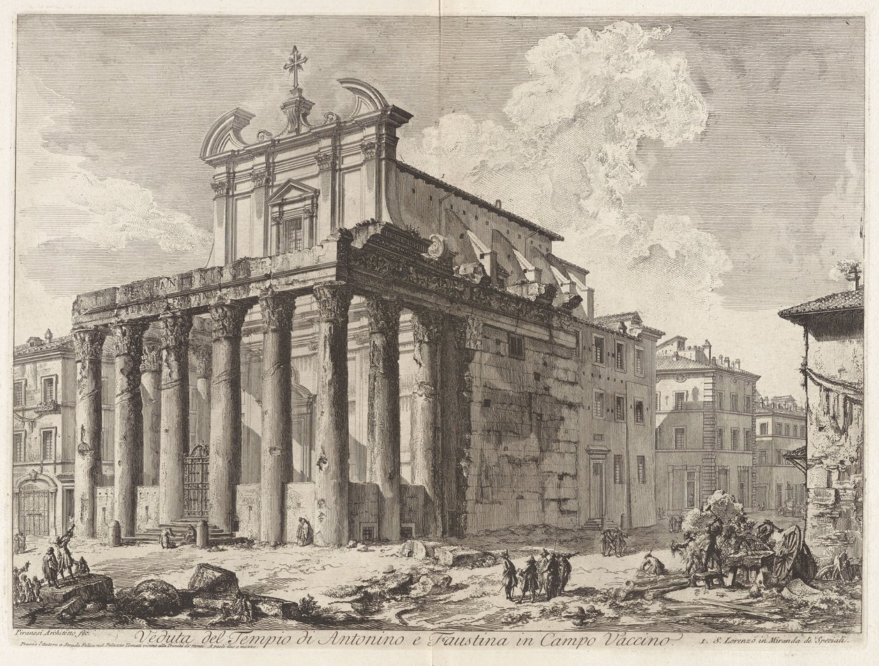 Gezicht op de tempel van Antoninus en Faustina op het Campo Vaccino, uit Vedute di Roma door Giovanni Battista Piranesi