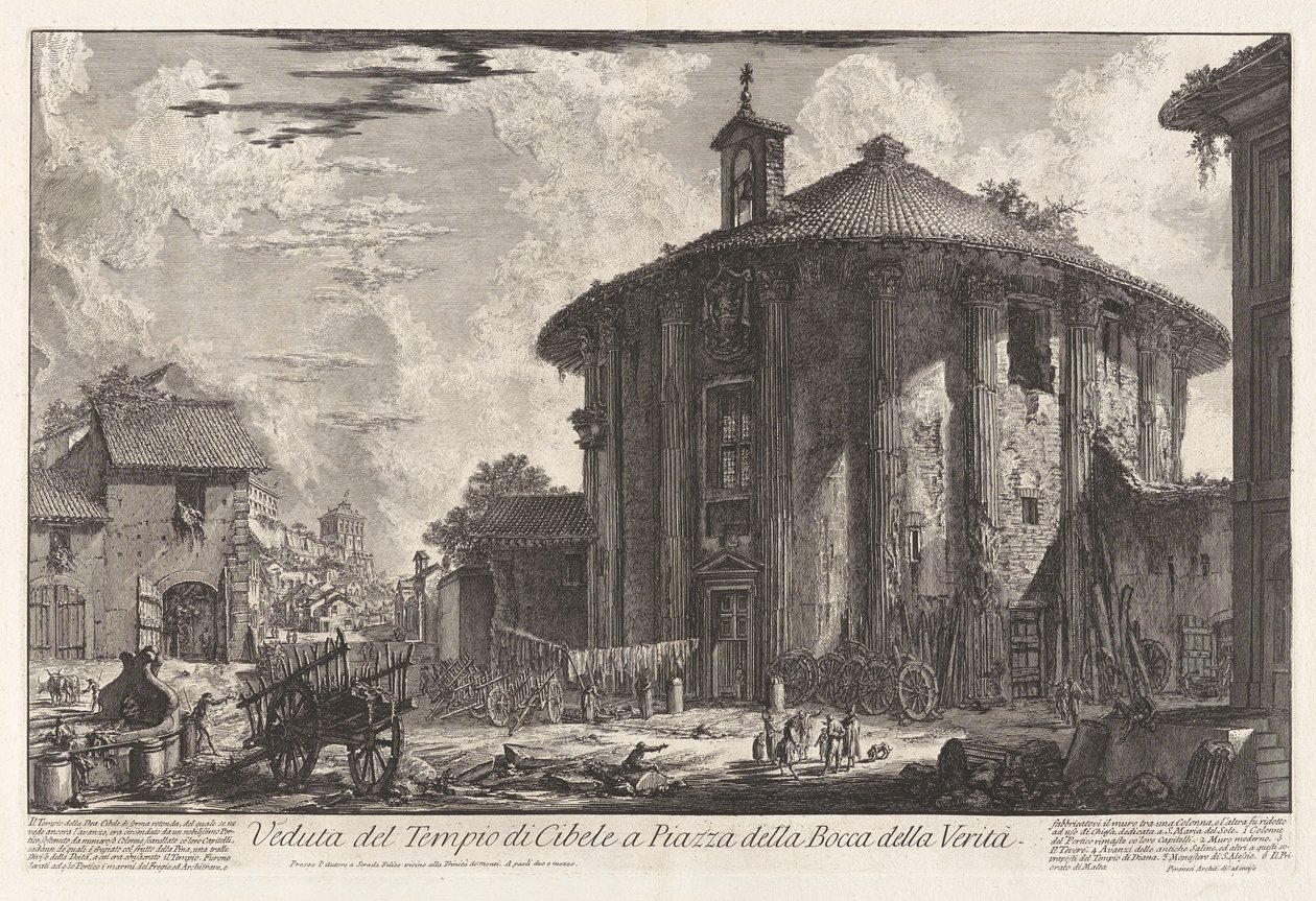 Veduta del Tempio di Cibele a Piazza della Bocca della Verità, uit Vedute di Roma door Giovanni Battista Piranesi