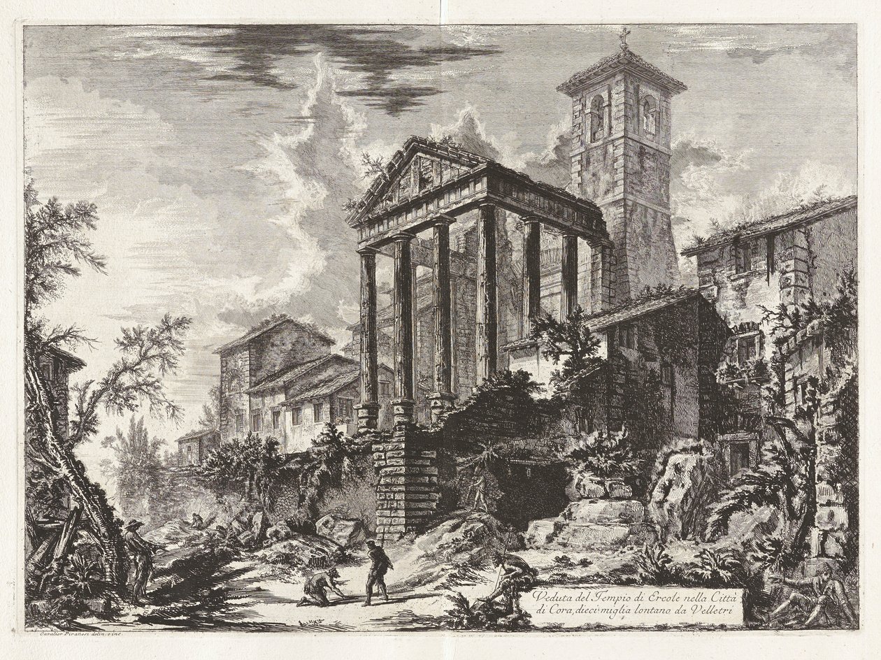 Veduta del Tempio di Ercole nella Città di Cora, dieci miglia lontano da Velletri, uit Vedute di Roma (serie) door Giovanni Battista Piranesi