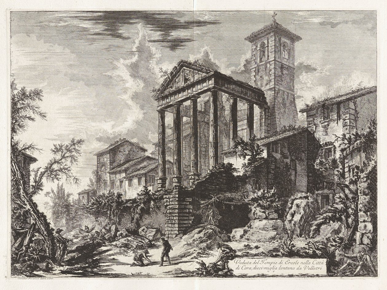 Gezicht op de tempel van Hercules in de stad Cora, tien mijl van Velletri verwijderd, uit „Gezichten op Rome“ door Giovanni Battista Piranesi
